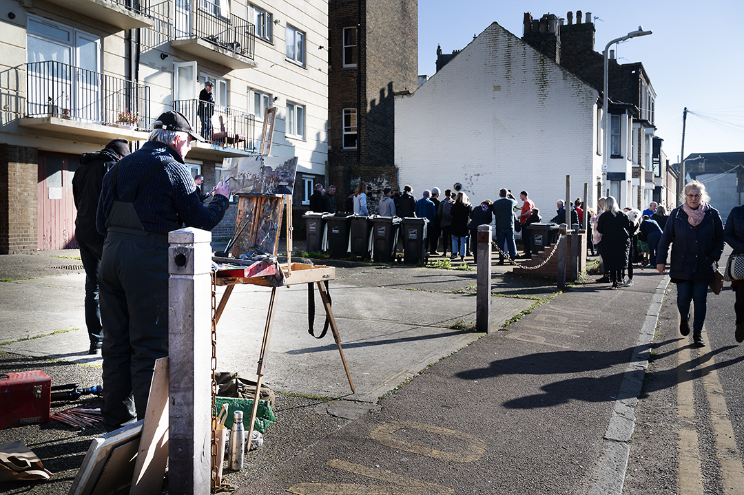 Banksy Margate Valentines Day Mascara stencil causes scene Painted on oil by Pete Brown