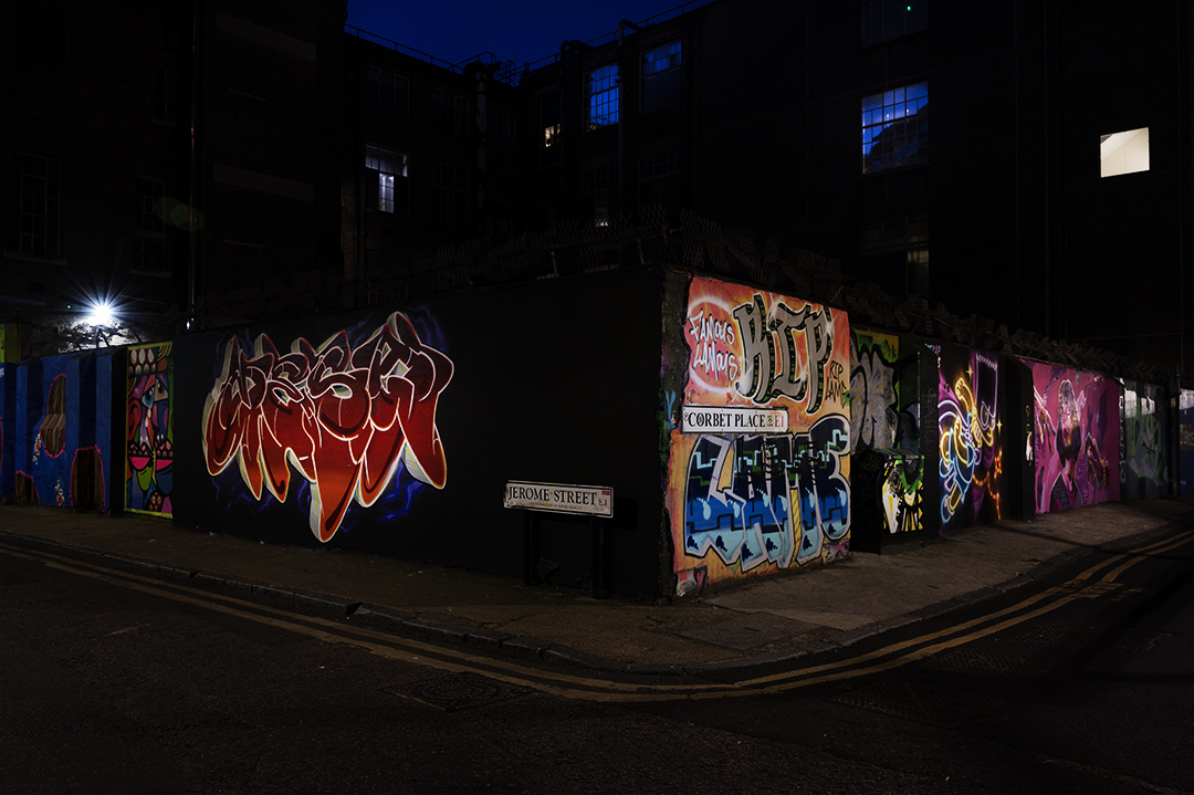 Graffiti glows at night