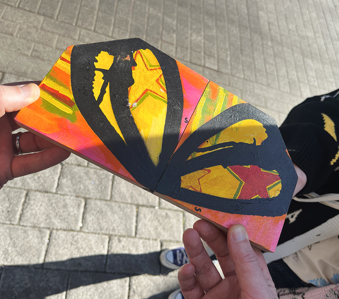 Pair of Found art leaves on wood by Sean Worrall